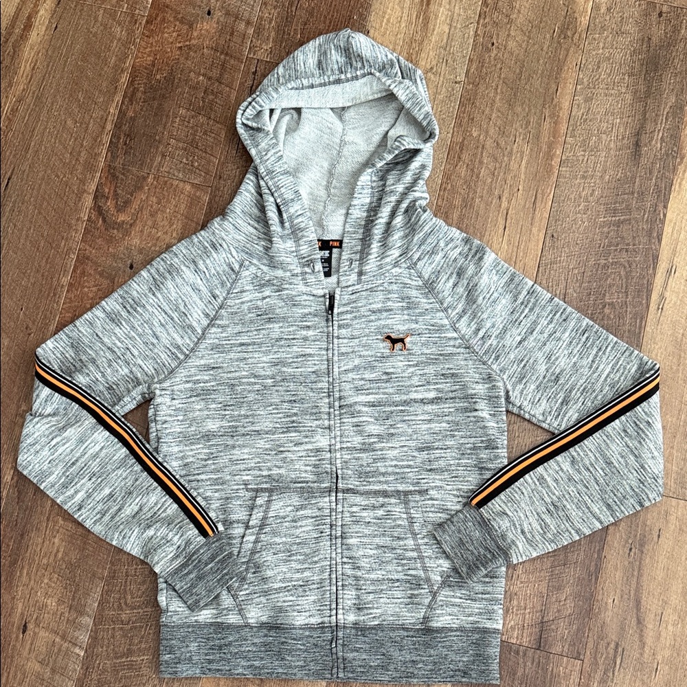 PINK Victoria's Secret Gray Hoodie with Orange Stripe